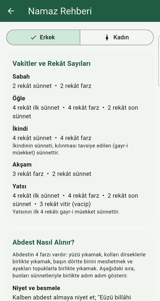 Namaz rehberi ekranı